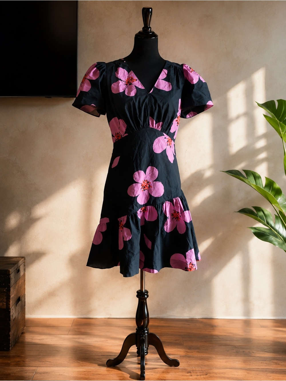 kate spade Black Mini Dress with Pink Floral Print